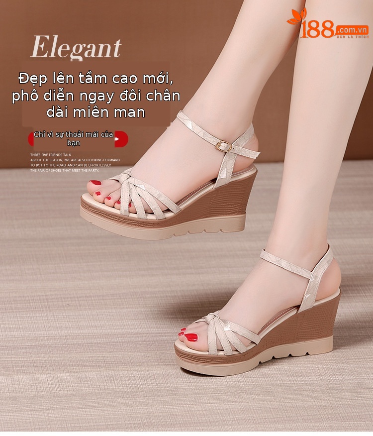 Sandal cao gót nêm nữ hở mũi đế dày chống thấm nước mùa hè 2025 — Màu đen, Màu xanh lá, Màu mơ chi tiết 3