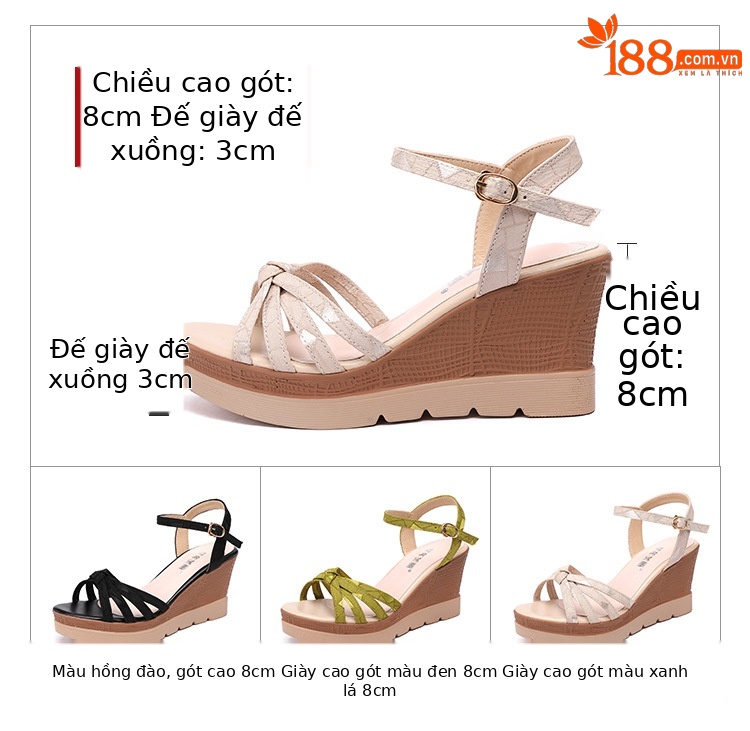 Sandal cao gót nêm nữ hở mũi đế dày chống thấm nước mùa hè 2025 — Màu đen, Màu xanh lá, Màu mơ chi tiết 5