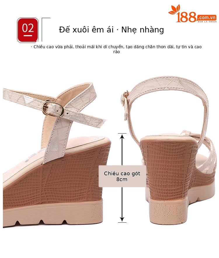 Sandal cao gót nêm nữ hở mũi đế dày chống thấm nước mùa hè 2025 — Màu đen, Màu xanh lá, Màu mơ chi tiết 8