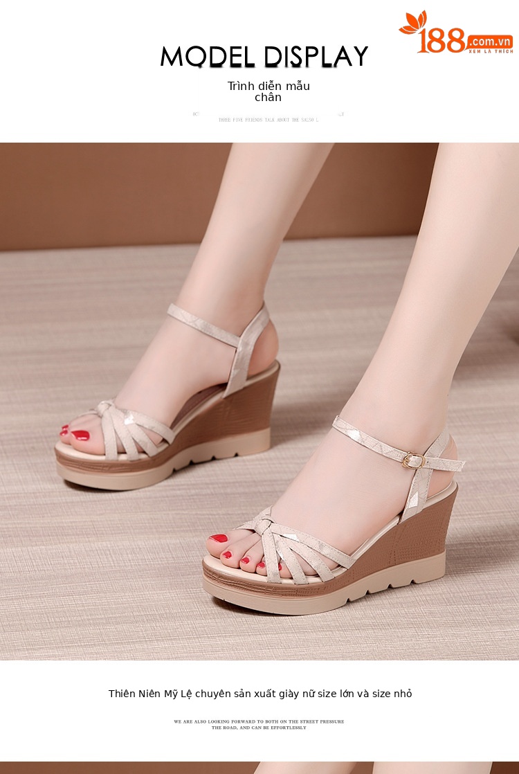 Sandal cao gót nêm nữ hở mũi đế dày chống thấm nước mùa hè 2025 — Màu đen, Màu xanh lá, Màu mơ chi tiết 10