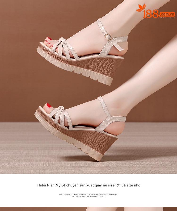 Sandal cao gót nêm nữ hở mũi đế dày chống thấm nước mùa hè 2025 — Màu đen, Màu xanh lá, Màu mơ chi tiết 12