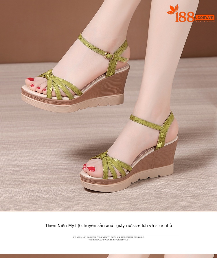 Sandal cao gót nêm nữ hở mũi đế dày chống thấm nước mùa hè 2025 — Màu đen, Màu xanh lá, Màu mơ chi tiết 13
