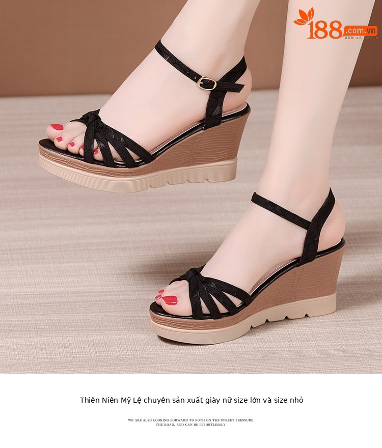Sandal cao gót nêm nữ hở mũi đế dày chống thấm nước mùa hè 2025 — Màu đen, Màu xanh lá, Màu mơ chi tiết 14