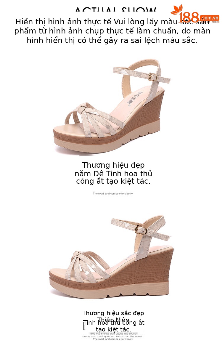 Sandal cao gót nêm nữ hở mũi đế dày chống thấm nước mùa hè 2025 — Màu đen, Màu xanh lá, Màu mơ chi tiết 16