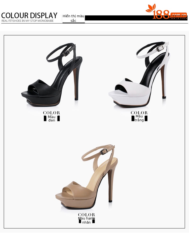 Sandal cao gót nữ da thật gót siêu cao 11 cm mũi hở quai mảnh thời trang — Màu đen cao gót 11cm chi tiết 3