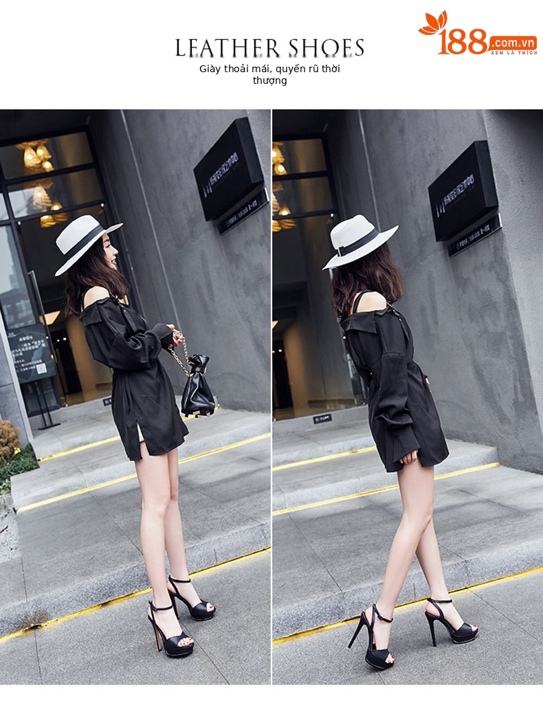 Sandal cao gót nữ da thật gót siêu cao 11 cm mũi hở quai mảnh thời trang — Màu đen cao gót 11cm chi tiết 5