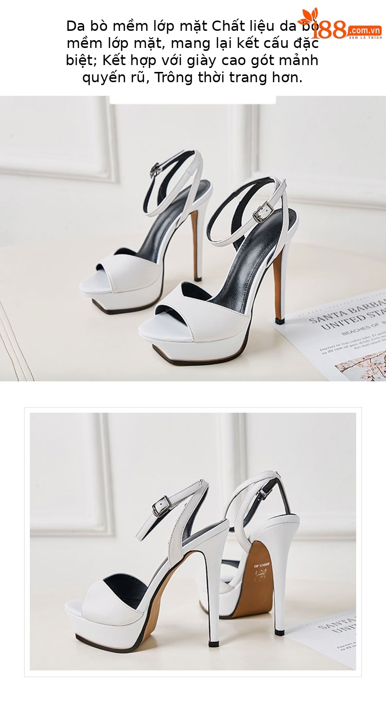 Sandal cao gót nữ da thật gót siêu cao 11 cm mũi hở quai mảnh thời trang — Màu đen cao gót 11cm chi tiết 13