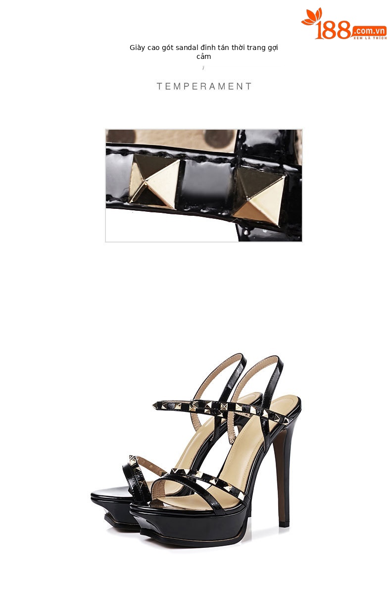 Sandal cao gót nữ hở mũi đinh tán gót 13 cm quai ngang — Cao gót 13 cm Màu mơ chi tiết 2