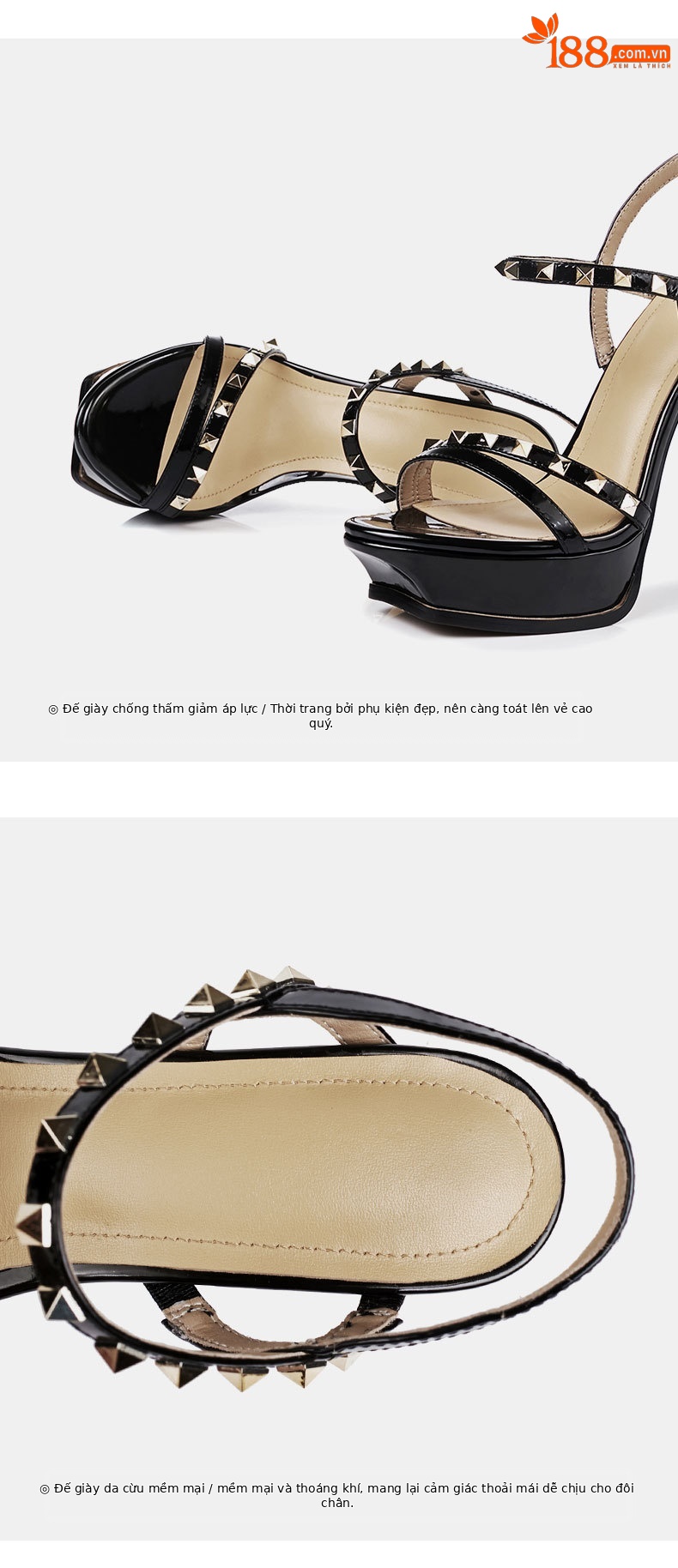 Sandal cao gót nữ hở mũi đinh tán gót 13 cm quai ngang — Cao gót 13 cm Màu mơ chi tiết 3