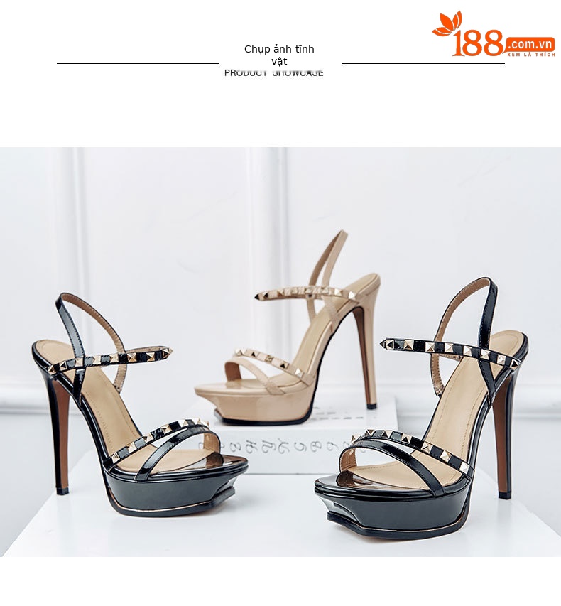 Sandal cao gót nữ hở mũi đinh tán gót 13 cm quai ngang — Cao gót 13 cm Màu mơ chi tiết 11