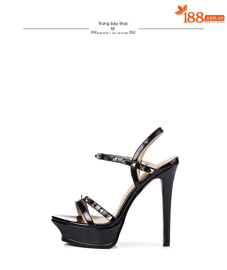 Sandal cao gót nữ hở mũi đinh tán gót 13 cm quai ngang — Cao gót 13 cm Màu mơ chi tiết 13