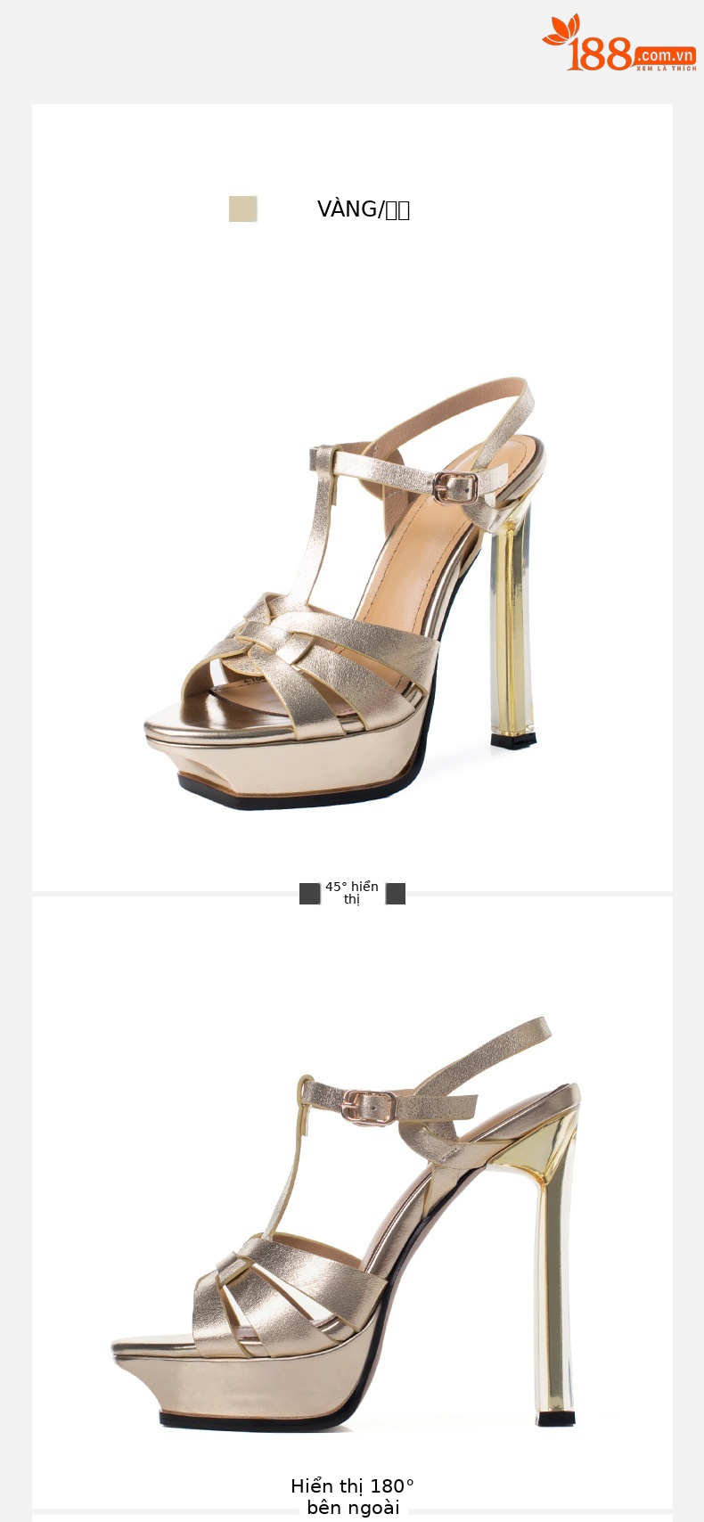 Sandal cao gót nữ hở mũi đế xuồng gót pha lê 13 cm — Màu vàng chi tiết 10