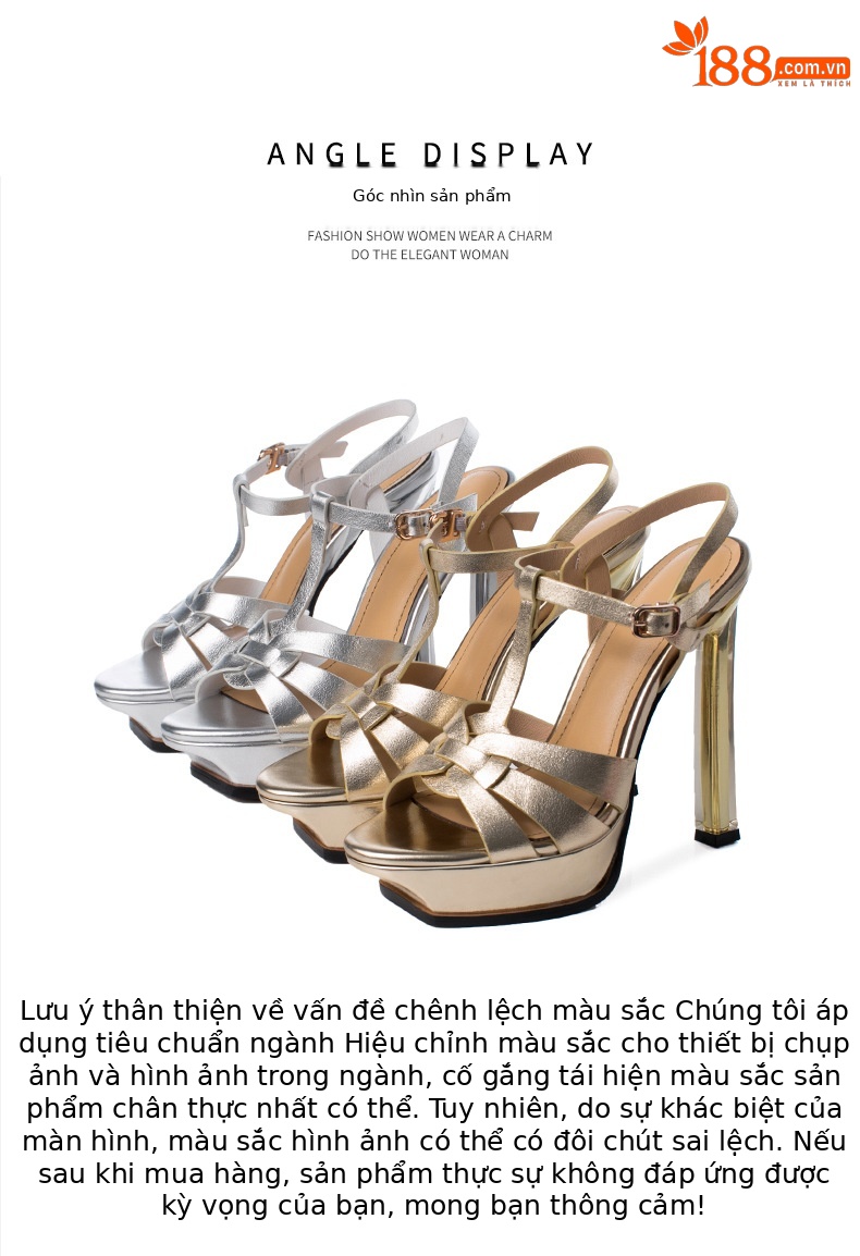 Sandal cao gót nữ hở mũi đế xuồng gót pha lê 13 cm — Màu vàng chi tiết 9