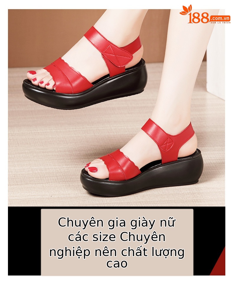 Dép sandal nữ đế xuồng platform dày, quai dán đa năng, hở mũi, gót trung bình, đế mềm — Màu đen, Màu trắng, Màu đỏ chi tiết 3