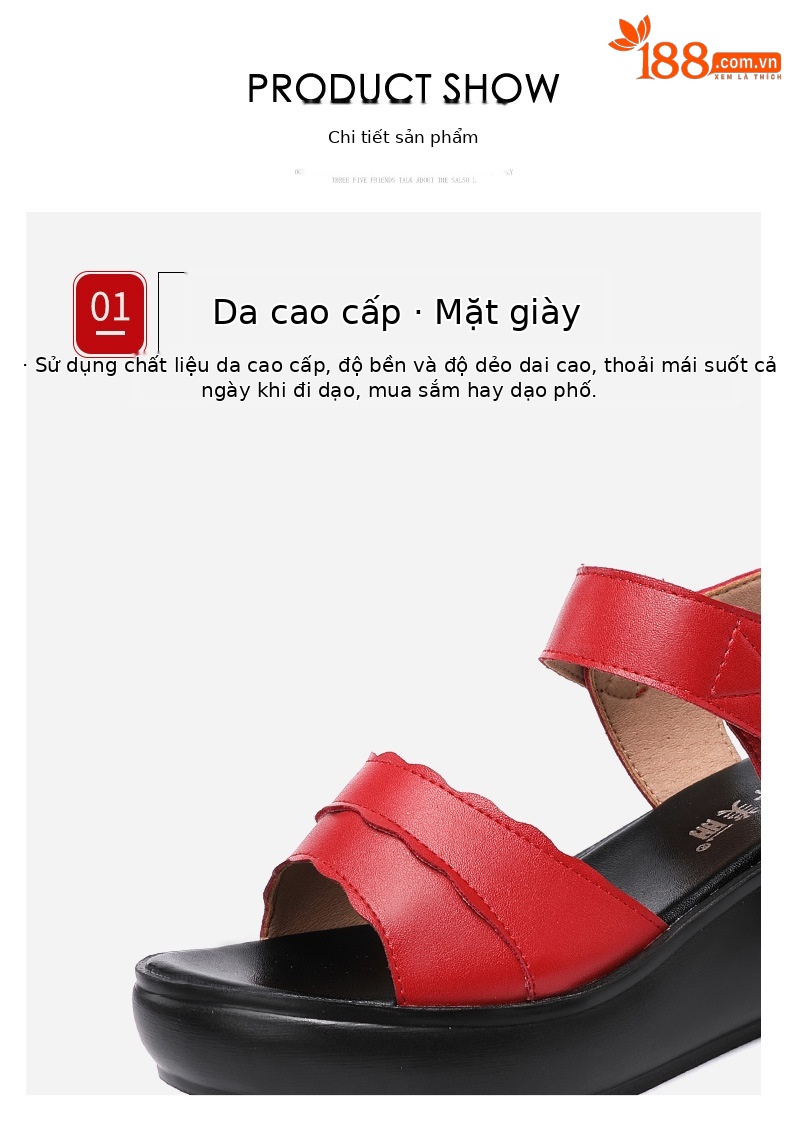 Dép sandal nữ đế xuồng platform dày, quai dán đa năng, hở mũi, gót trung bình, đế mềm — Màu đen, Màu trắng, Màu đỏ chi tiết 5