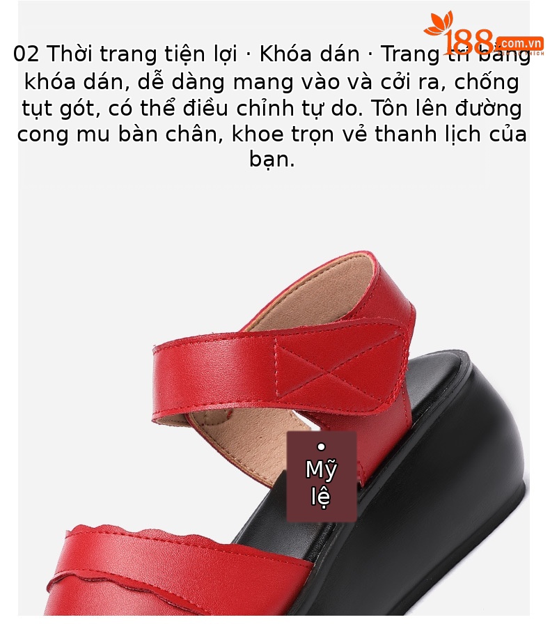 Dép sandal nữ đế xuồng platform dày, quai dán đa năng, hở mũi, gót trung bình, đế mềm — Màu đen, Màu trắng, Màu đỏ chi tiết 6