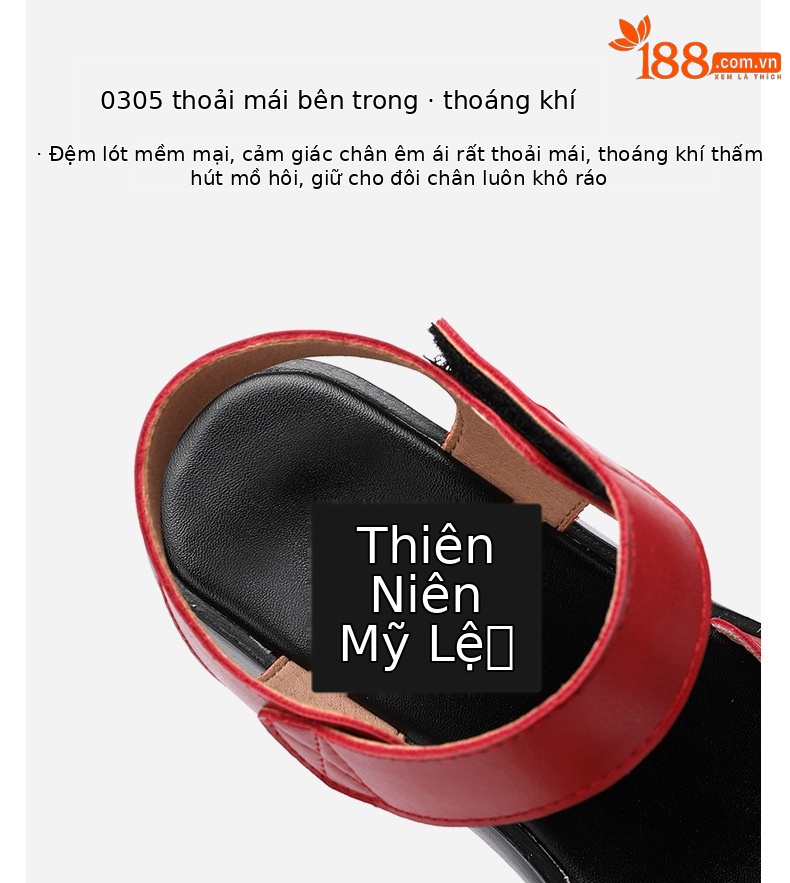 Dép sandal nữ đế xuồng platform dày, quai dán đa năng, hở mũi, gót trung bình, đế mềm — Màu đen, Màu trắng, Màu đỏ chi tiết 7