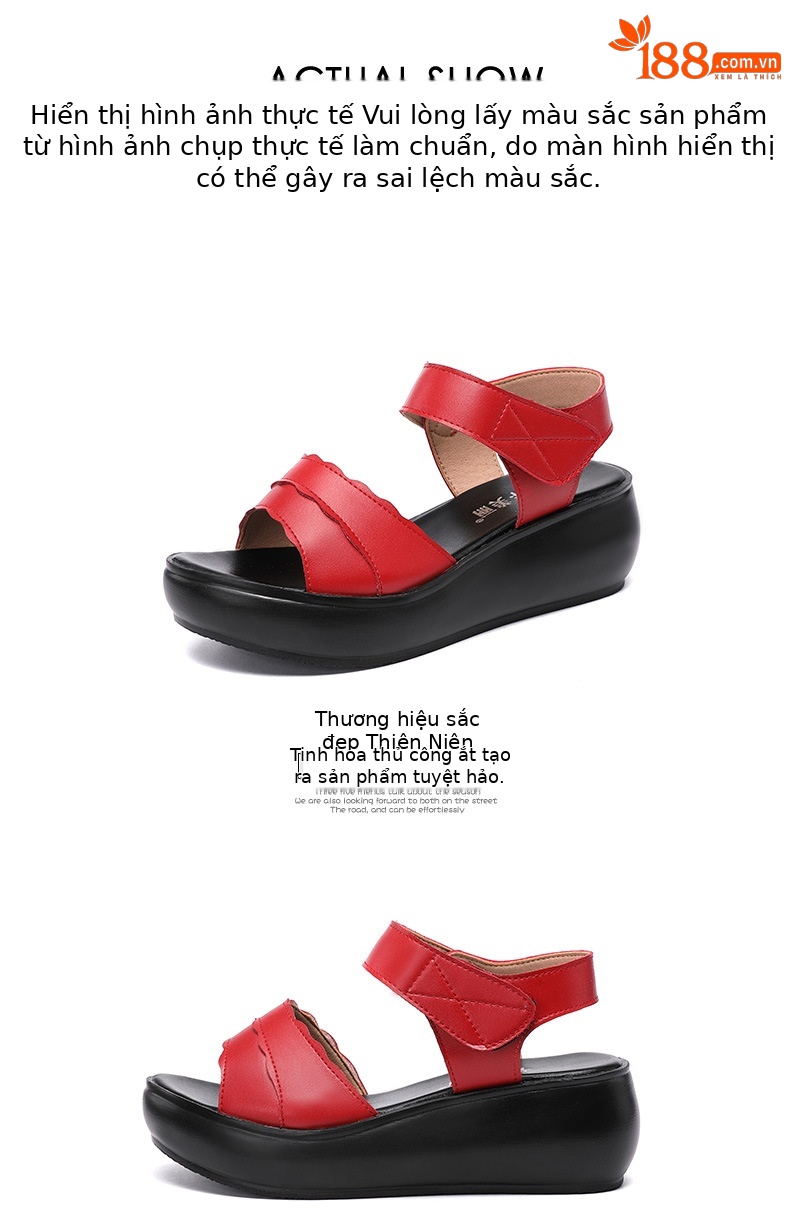 Dép sandal nữ đế xuồng platform dày, quai dán đa năng, hở mũi, gót trung bình, đế mềm — Màu đen, Màu trắng, Màu đỏ chi tiết 13