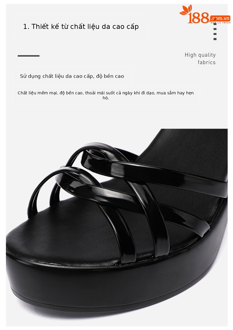 Sandal nữ quai ngang đế xuồng cao gót 10 cm mũi hở da bóng — Màu vàng kim 10cm, đen 10cm, Màu Đỏ 10cm, trắng 10cm chi tiết 5