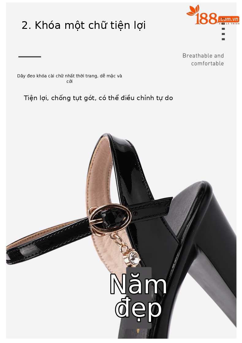 Sandal nữ quai ngang đế xuồng cao gót 10 cm mũi hở da bóng — Màu vàng kim 10cm, đen 10cm, Màu Đỏ 10cm, trắng 10cm chi tiết 6