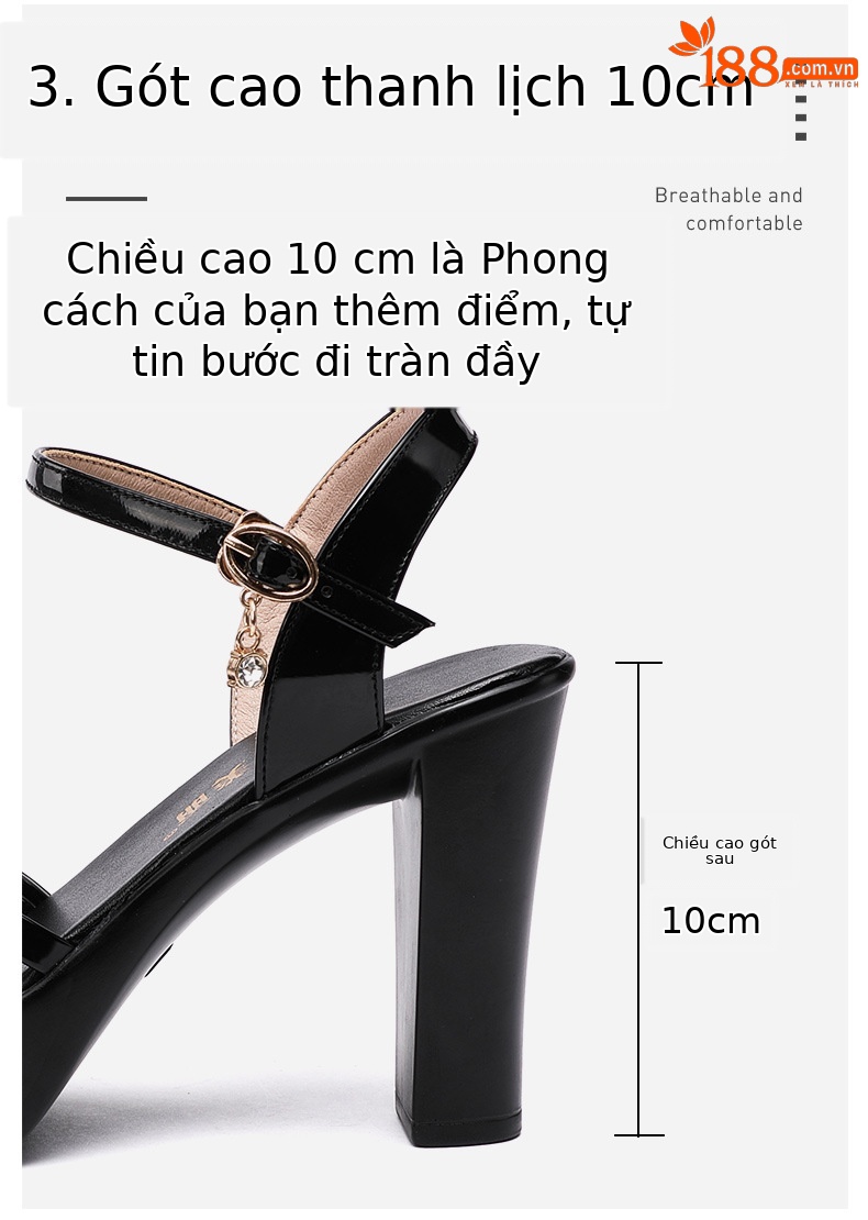 Sandal nữ quai ngang đế xuồng cao gót 10 cm mũi hở da bóng — Màu vàng kim 10cm, đen 10cm, Màu Đỏ 10cm, trắng 10cm chi tiết 7