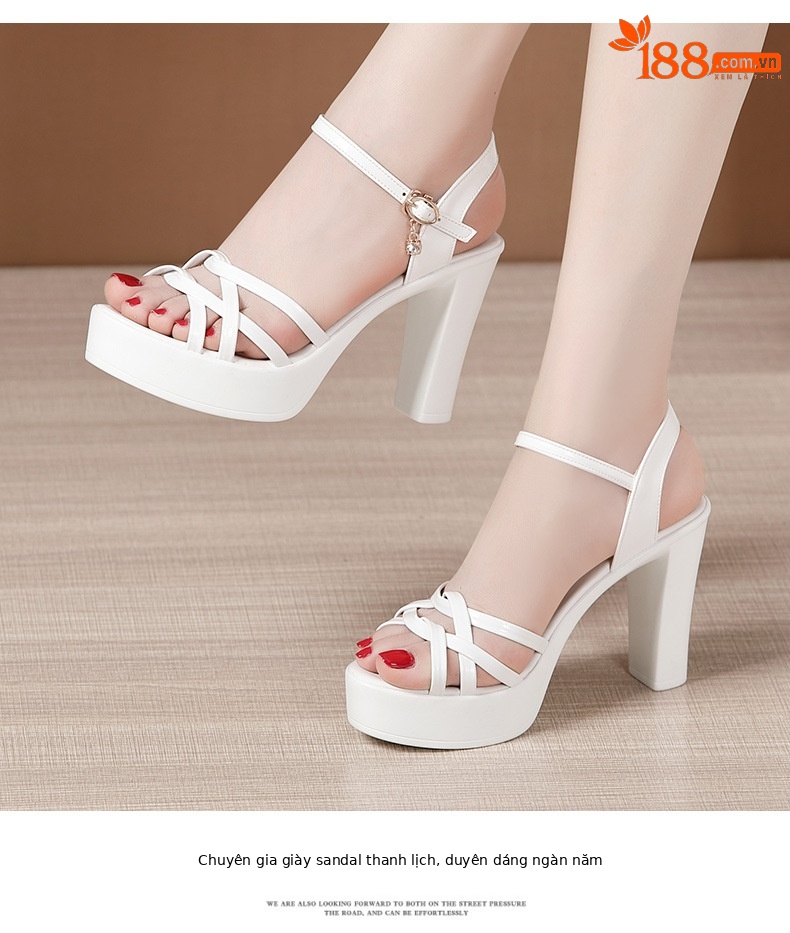 Sandal nữ quai ngang đế xuồng cao gót 10 cm mũi hở da bóng — Màu vàng kim 10cm, đen 10cm, Màu Đỏ 10cm, trắng 10cm chi tiết 10