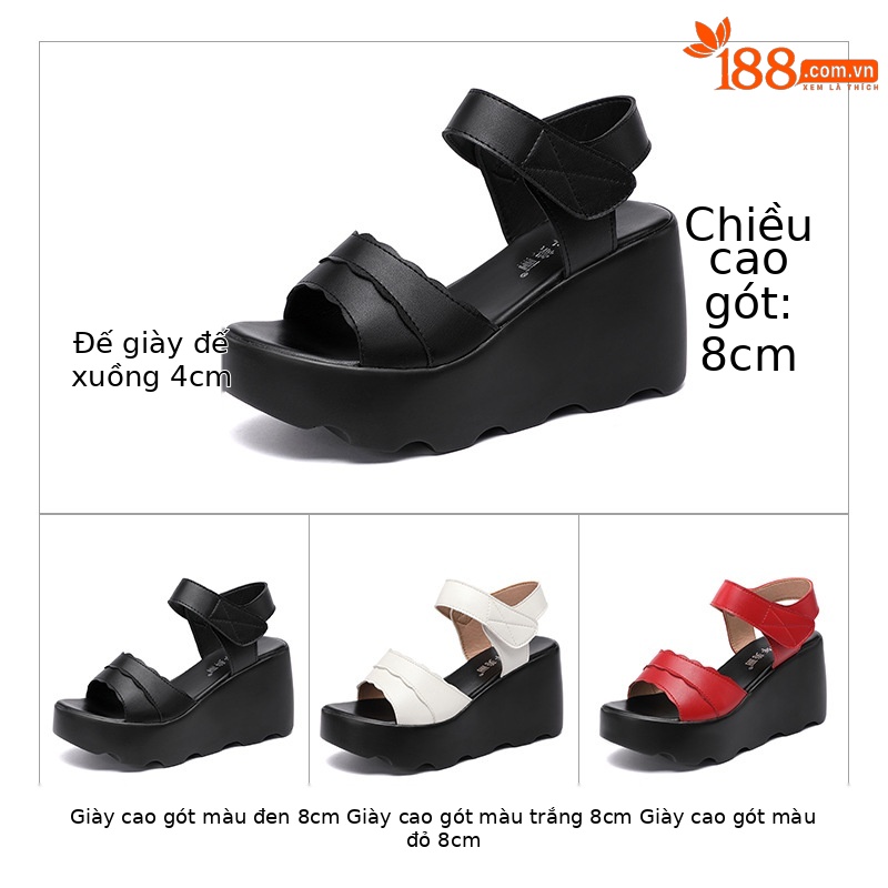 Sandal cao gót đế xuồng nữ hở mũi, gót 9 cm, đế dày platform — Màu đen, Màu trắng, Màu đỏ