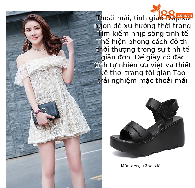 Sandal cao gót đế xuồng nữ hở mũi, gót 9 cm, đế dày platform — Màu đen, Màu trắng, Màu đỏ chi tiết 2