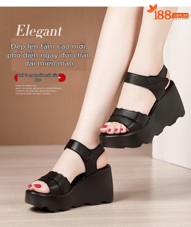 Sandal cao gót đế xuồng nữ hở mũi, gót 9 cm, đế dày platform — Màu đen, Màu trắng, Màu đỏ chi tiết 3