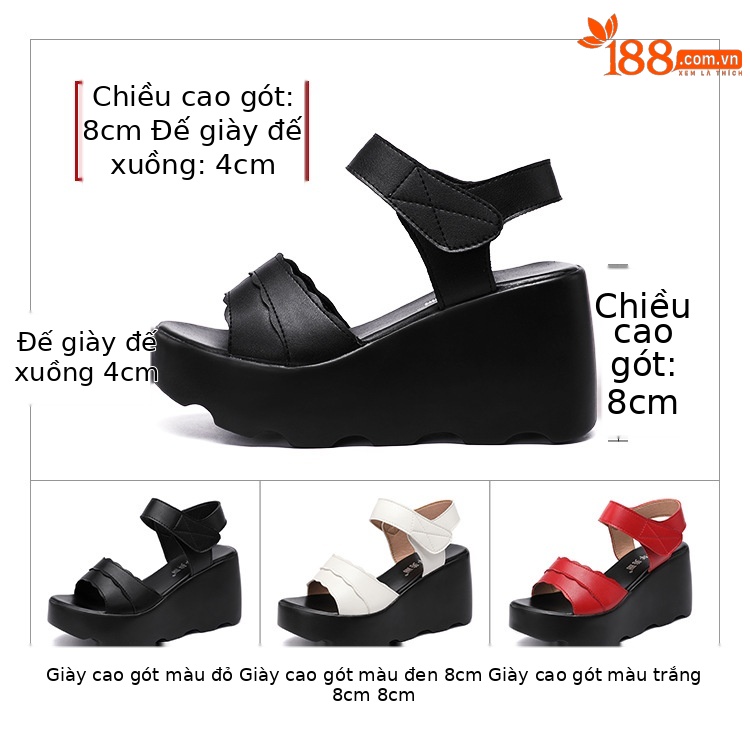 Sandal cao gót đế xuồng nữ hở mũi, gót 9 cm, đế dày platform — Màu đen, Màu trắng, Màu đỏ chi tiết 4