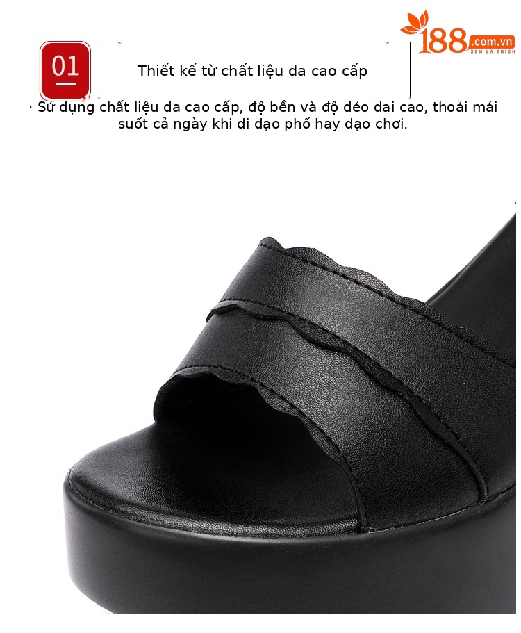Sandal cao gót đế xuồng nữ hở mũi, gót 9 cm, đế dày platform — Màu đen, Màu trắng, Màu đỏ chi tiết 5
