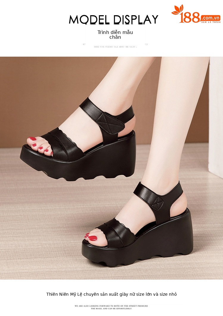 Sandal cao gót đế xuồng nữ hở mũi, gót 9 cm, đế dày platform — Màu đen, Màu trắng, Màu đỏ chi tiết 9