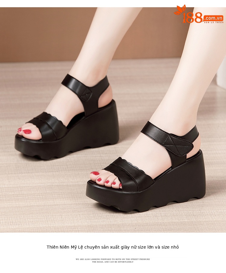 Sandal cao gót đế xuồng nữ hở mũi, gót 9 cm, đế dày platform — Màu đen, Màu trắng, Màu đỏ chi tiết 10