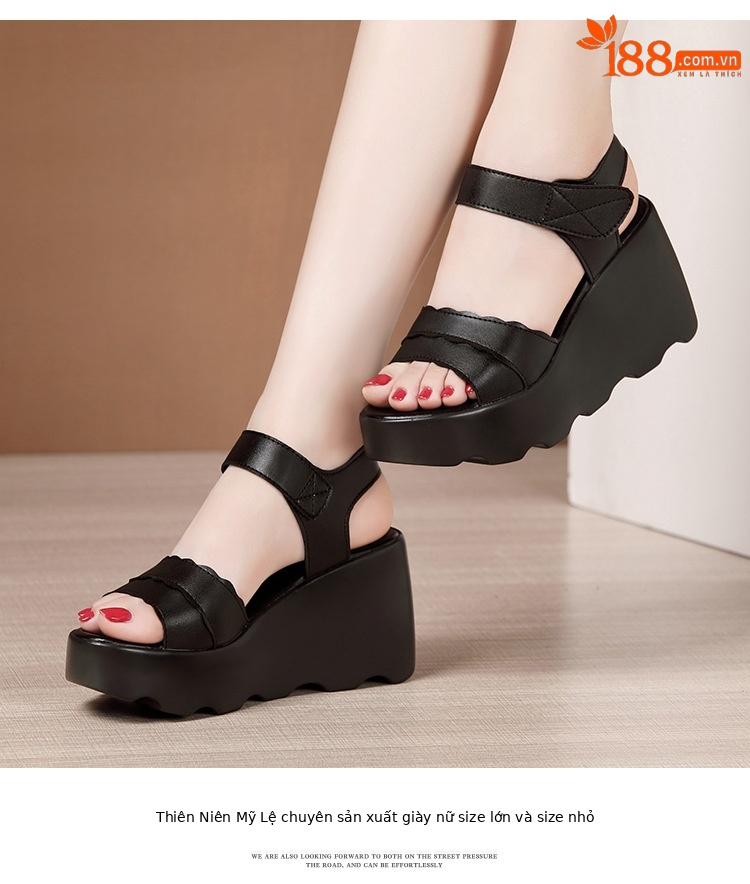 Sandal cao gót đế xuồng nữ hở mũi, gót 9 cm, đế dày platform — Màu đen, Màu trắng, Màu đỏ chi tiết 11