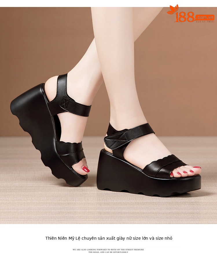 Sandal cao gót đế xuồng nữ hở mũi, gót 9 cm, đế dày platform — Màu đen, Màu trắng, Màu đỏ chi tiết 12