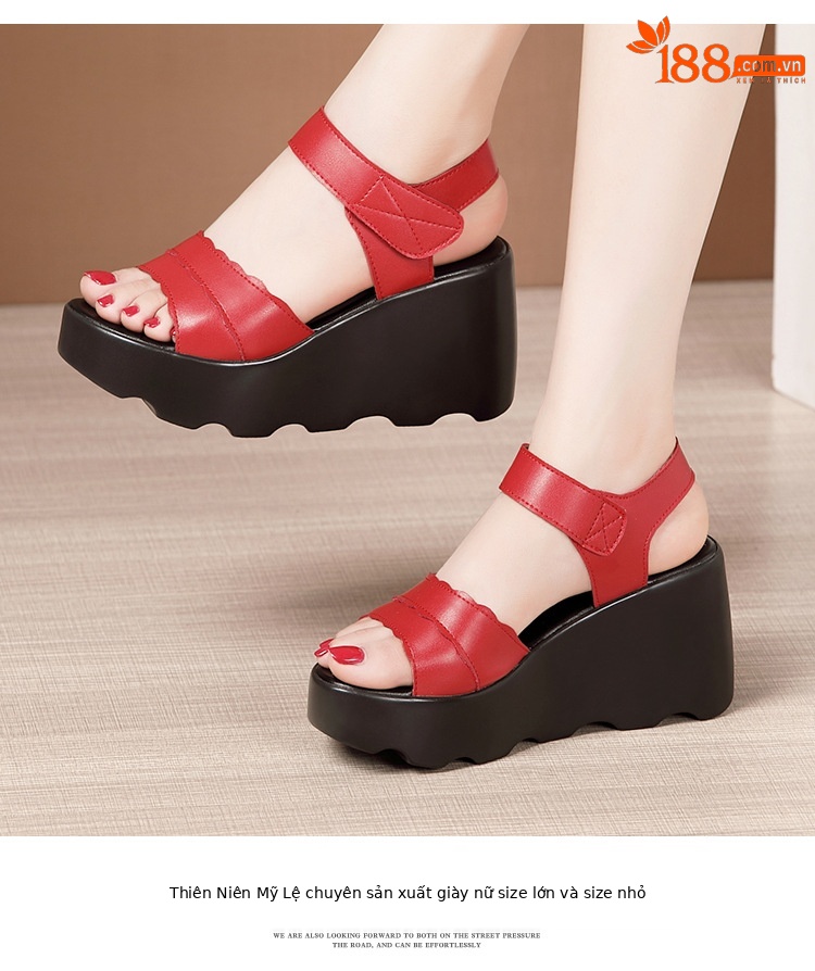 Sandal cao gót đế xuồng nữ hở mũi, gót 9 cm, đế dày platform — Màu đen, Màu trắng, Màu đỏ chi tiết 13