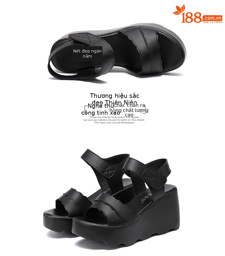 Sandal cao gót đế xuồng nữ hở mũi, gót 9 cm, đế dày platform — Màu đen, Màu trắng, Màu đỏ chi tiết 15