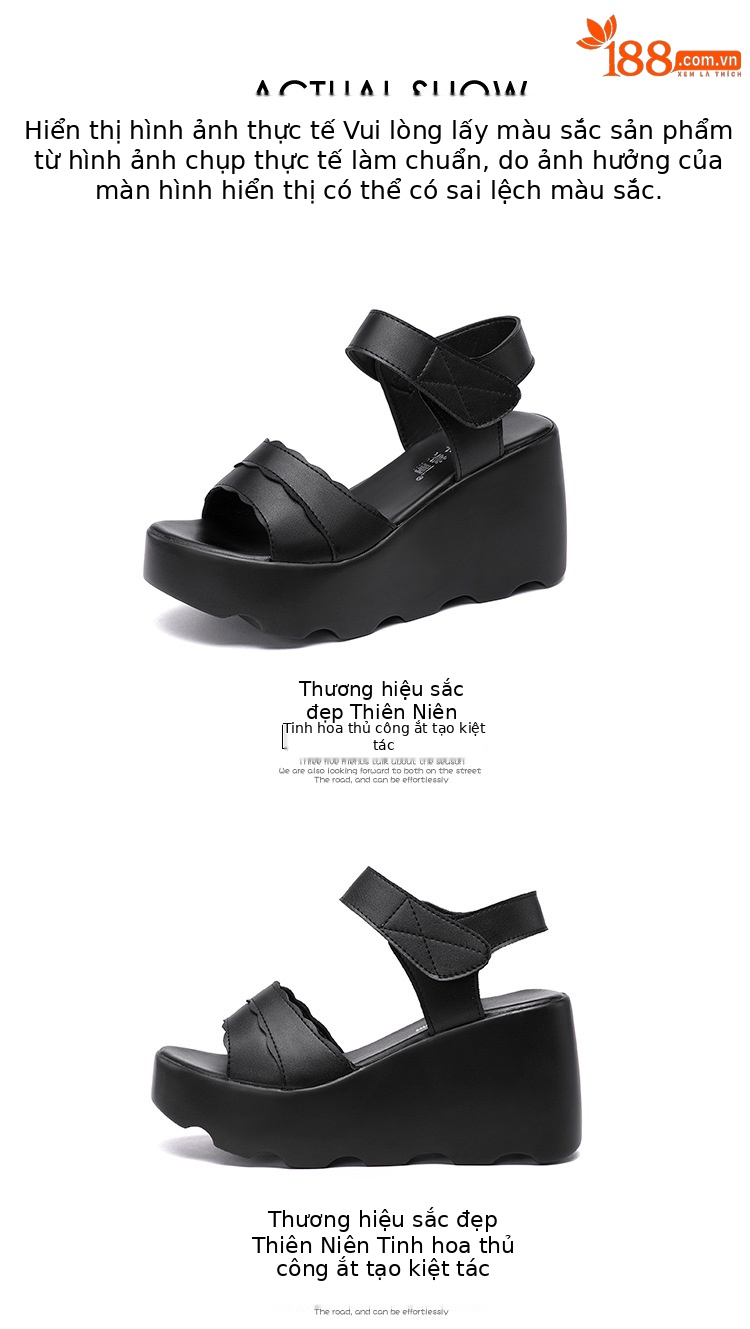 Sandal cao gót đế xuồng nữ hở mũi, gót 9 cm, đế dày platform — Màu đen, Màu trắng, Màu đỏ chi tiết 14