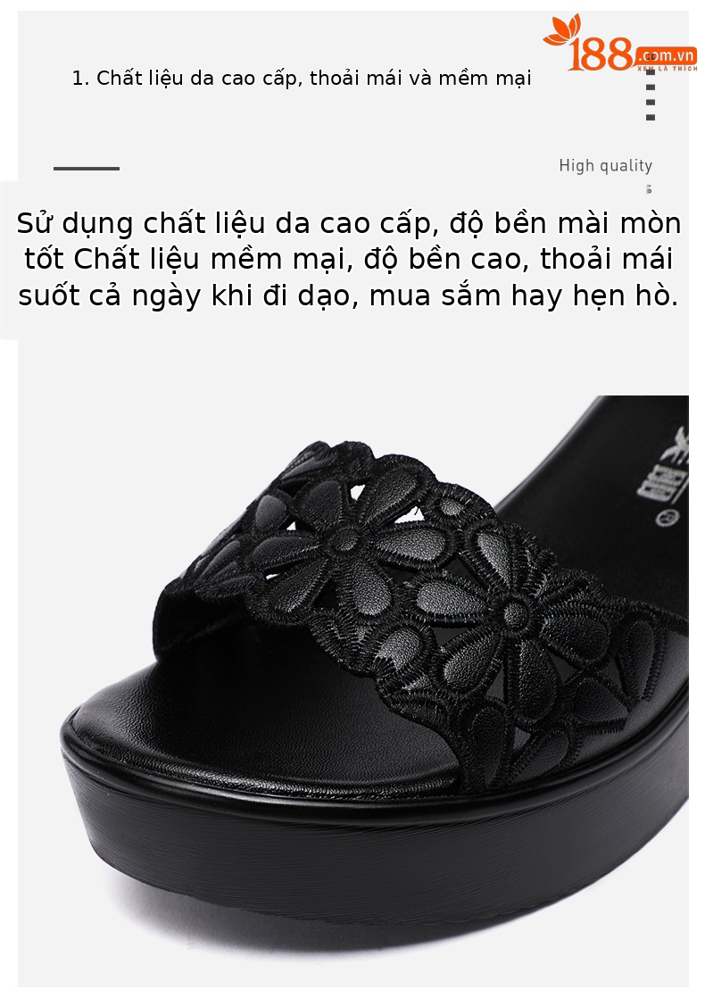 Dép nữ đế xuồng dày platform quai ngang khoét lỗ gót trung bình mềm size lớn — Màu đen chi tiết 4