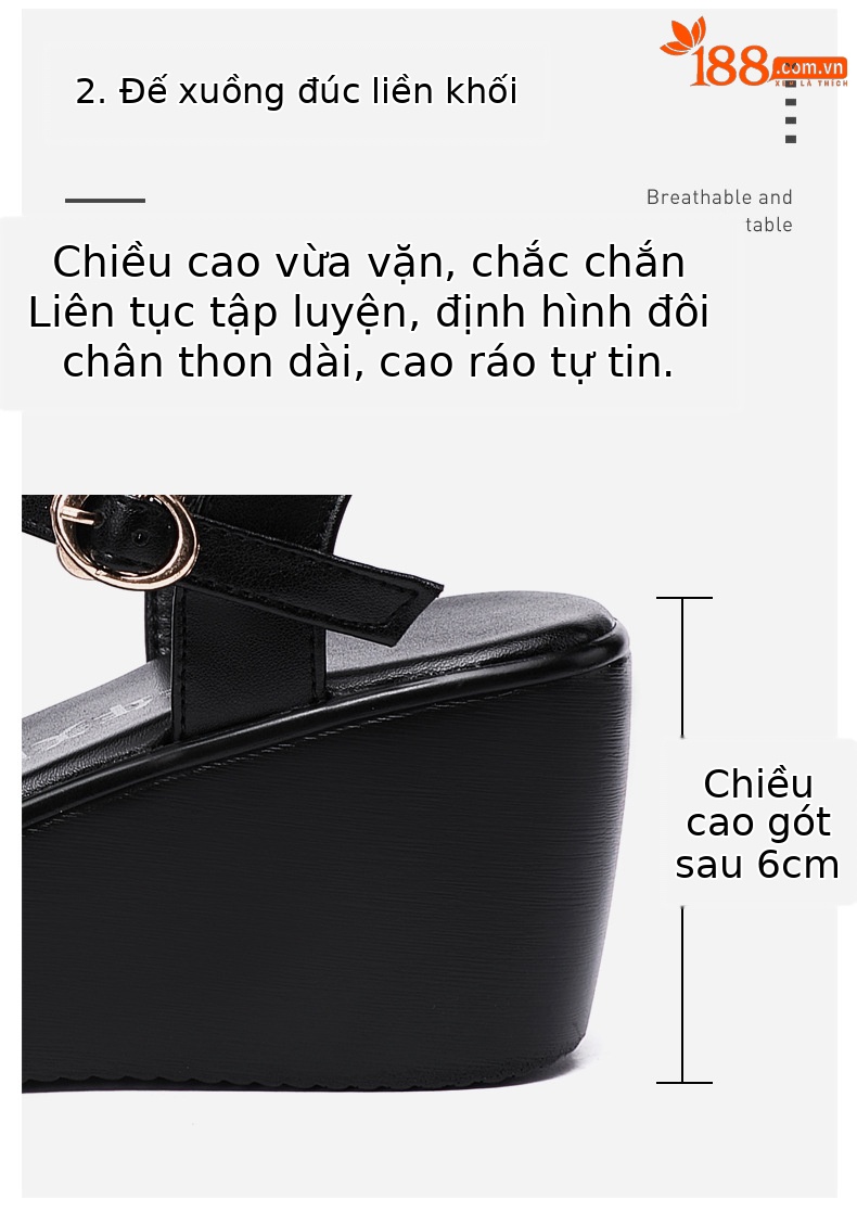Dép nữ đế xuồng dày platform quai ngang khoét lỗ gót trung bình mềm size lớn — Màu đen chi tiết 5
