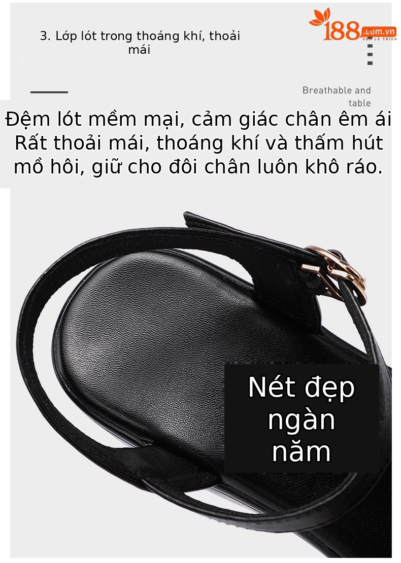 Dép nữ đế xuồng dày platform quai ngang khoét lỗ gót trung bình mềm size lớn — Màu đen chi tiết 6