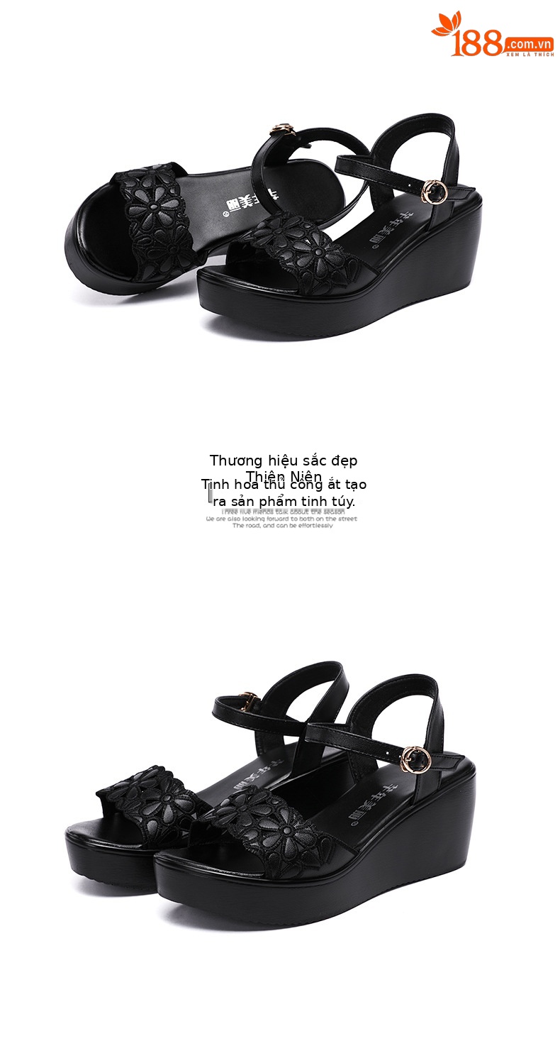 Dép nữ đế xuồng dày platform quai ngang khoét lỗ gót trung bình mềm size lớn — Màu đen chi tiết 15