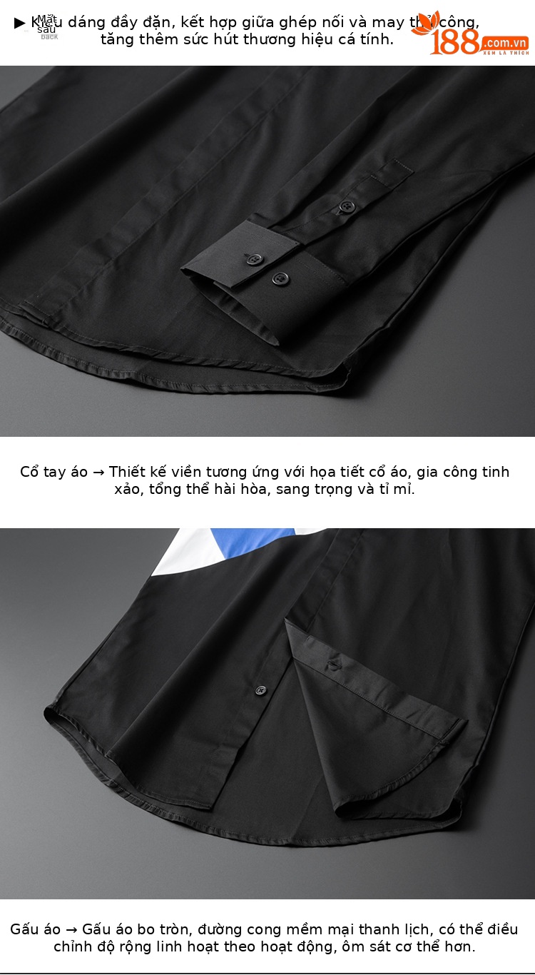 Áo sơ mi nam dài tay vải cotton mỏng phong cách mới — Màu đen chi tiết 8