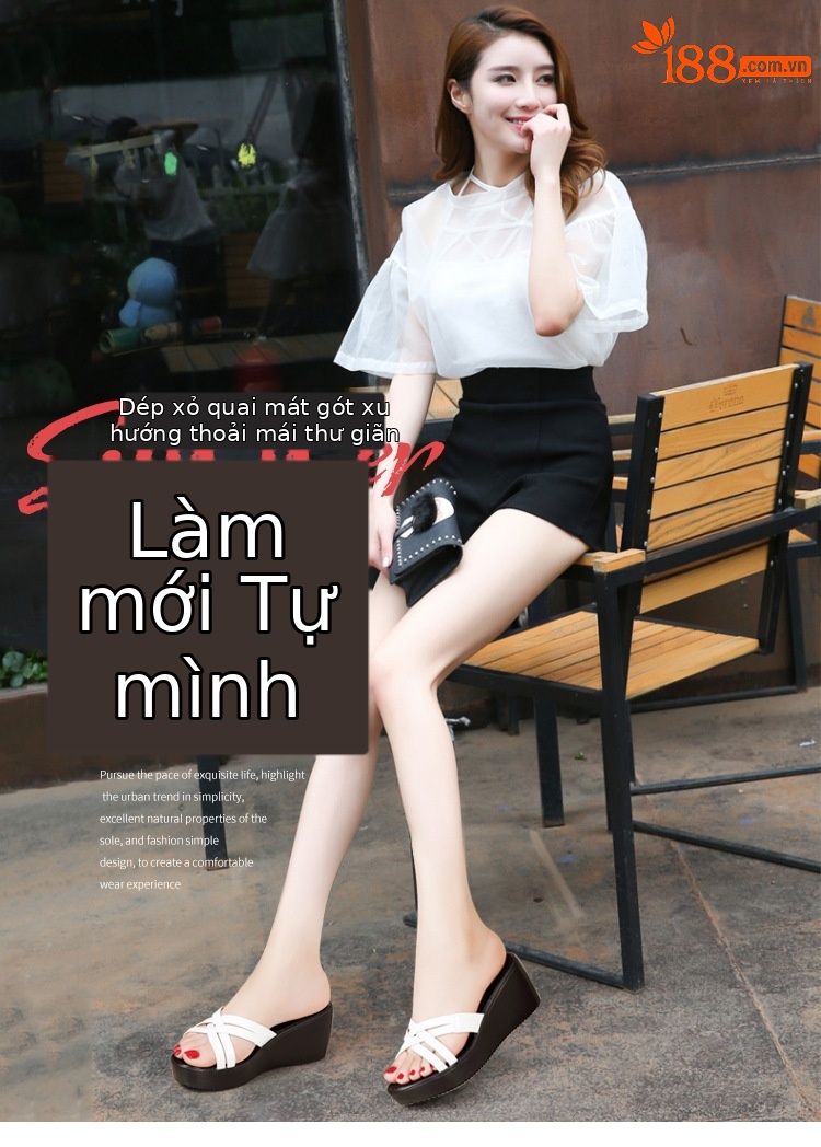 Dép sandal nữ đế xuồng cao trung bình 6 cm, quai chữ V, phong cách hè 2025 — Da sơn vàng 6cm, Da bóng đen, cao 6cm, Da bóng trắng, cao 6cm, Nhám đen 6cm chi tiết 1