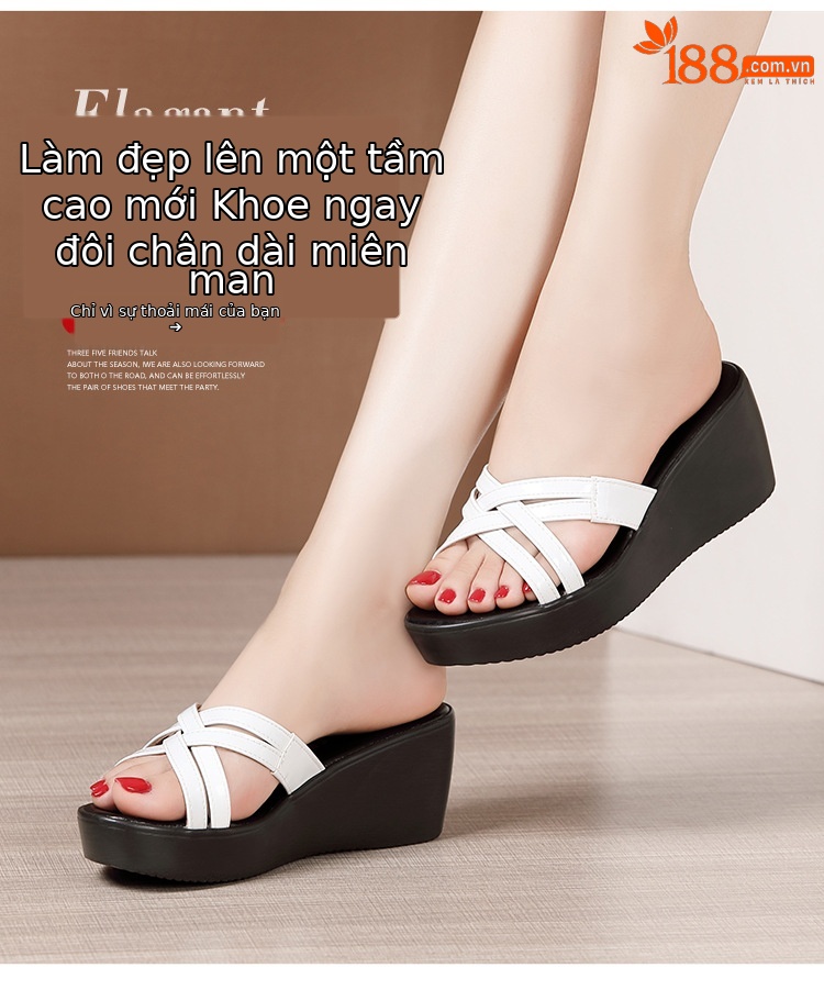 Dép sandal nữ đế xuồng cao trung bình 6 cm, quai chữ V, phong cách hè 2025 — Da sơn vàng 6cm, Da bóng đen, cao 6cm, Da bóng trắng, cao 6cm, Nhám đen 6cm chi tiết 3