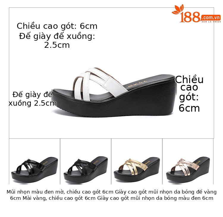 Dép sandal nữ đế xuồng cao trung bình 6 cm, quai chữ V, phong cách hè 2025 — Da sơn vàng 6cm, Da bóng đen, cao 6cm, Da bóng trắng, cao 6cm, Nhám đen 6cm chi tiết 5