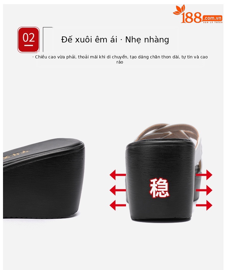 Dép sandal nữ đế xuồng cao trung bình 6 cm, quai chữ V, phong cách hè 2025 — Da sơn vàng 6cm, Da bóng đen, cao 6cm, Da bóng trắng, cao 6cm, Nhám đen 6cm chi tiết 8