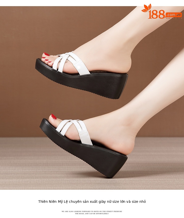 Dép sandal nữ đế xuồng cao trung bình 6 cm, quai chữ V, phong cách hè 2025 — Da sơn vàng 6cm, Da bóng đen, cao 6cm, Da bóng trắng, cao 6cm, Nhám đen 6cm chi tiết 13