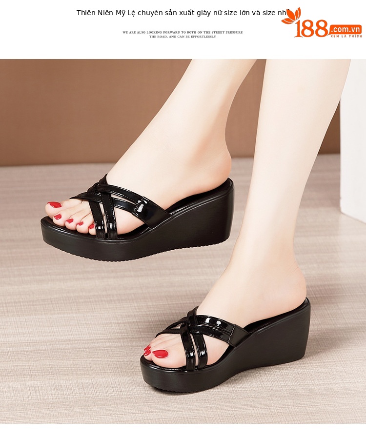 Dép sandal nữ đế xuồng cao trung bình 6 cm, quai chữ V, phong cách hè 2025 — Da sơn vàng 6cm, Da bóng đen, cao 6cm, Da bóng trắng, cao 6cm, Nhám đen 6cm chi tiết 16