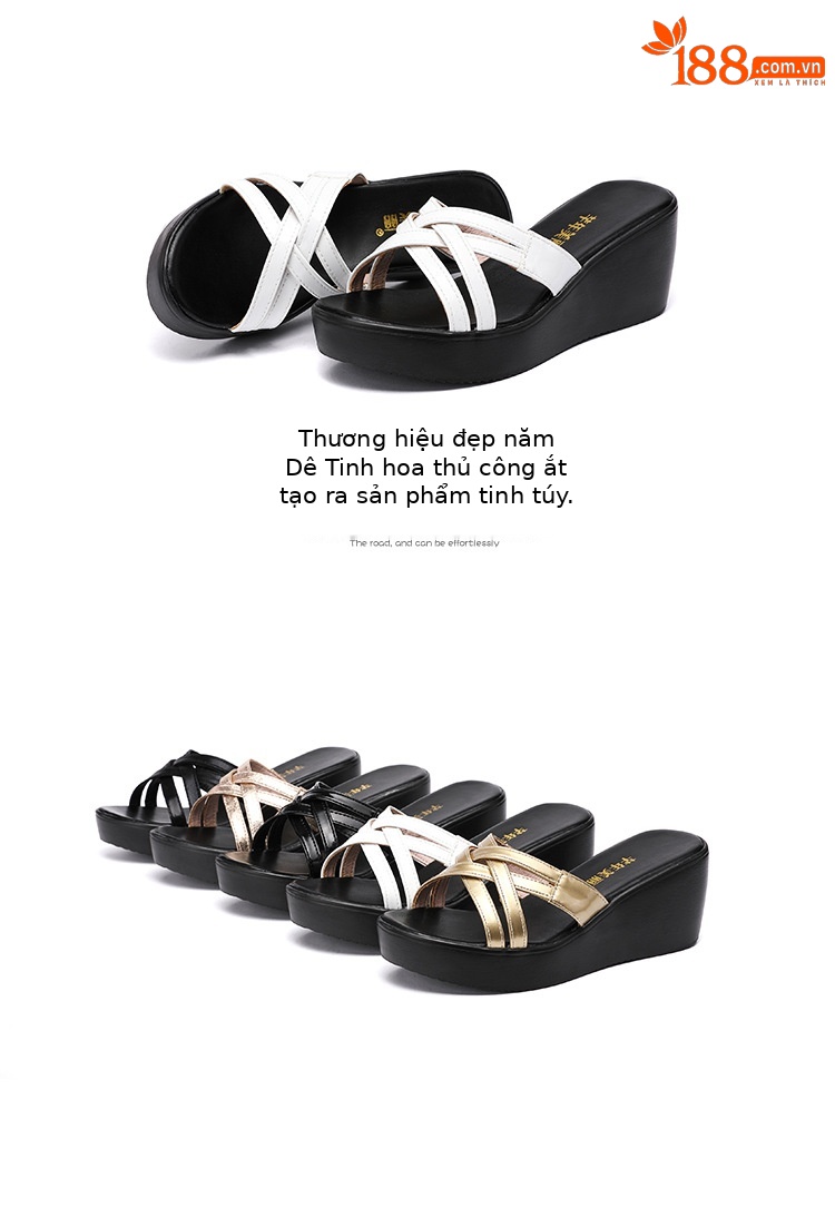 Dép sandal nữ đế xuồng cao trung bình 6 cm, quai chữ V, phong cách hè 2025 — Da sơn vàng 6cm, Da bóng đen, cao 6cm, Da bóng trắng, cao 6cm, Nhám đen 6cm chi tiết 19